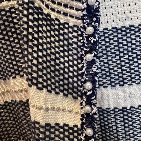 Vilagallo Blue White Striped Open Cardigan Sweater Size 40 / US 8 Pearls Tweed - Picture 4 of 8